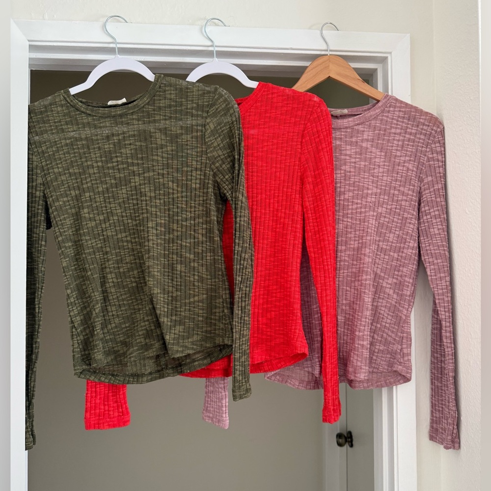 Free People Knit Bundle - Tops in Olive, Red, and Pink